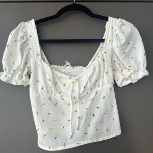 Lottie Moss Peasant Patterned White Floral Summer Trendy Top